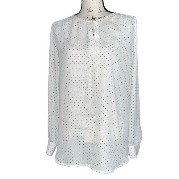 LOFT white & black polka dot long sleeve blouse small - Picture 1 of 7